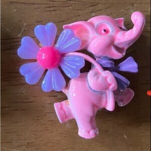 Vintage retro 70s 1970s Pink & purple enamel Colorful Lucky Elephant brooch pin